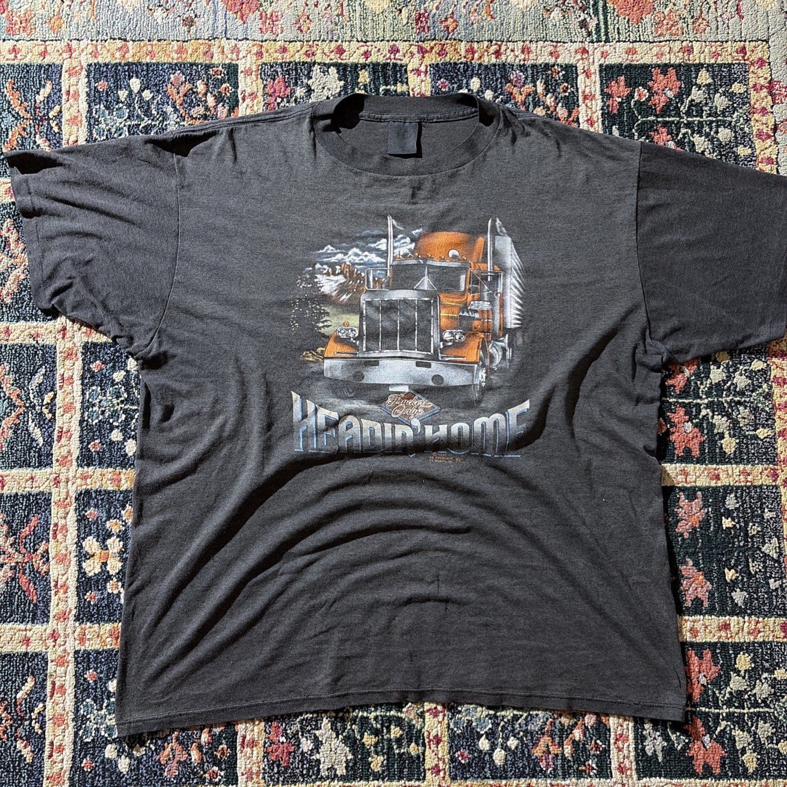 Truckers Only 3D Emblem Headin Home Fresno California T-shirt 1987