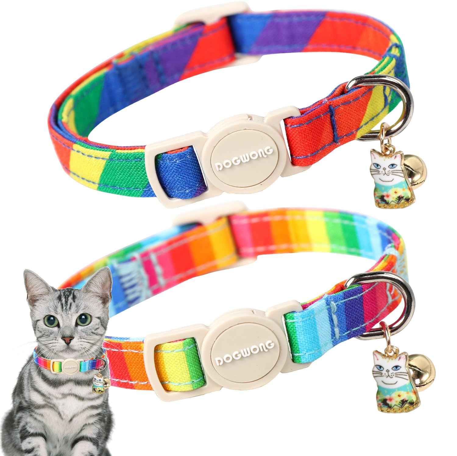 Cat Collar,2 Pack LGBT Collars Breakaway with Bell, 7-12 Inch, Rainbow