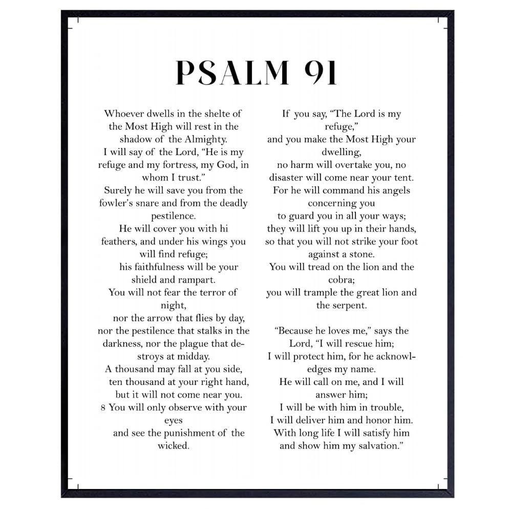 Psalm 91 Bible Verse Wall Art – Inspirational Scripture Poster Print Unframed