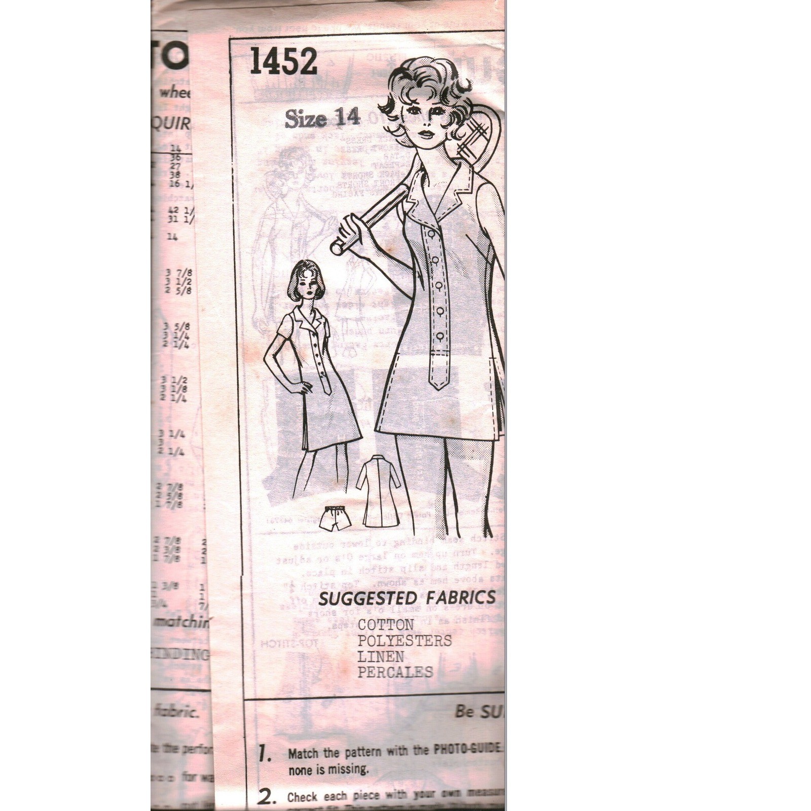 Vintage 1960s Simplicity 1452 Misses Mini Dress and Shorts Sewing Pattern Sz 14