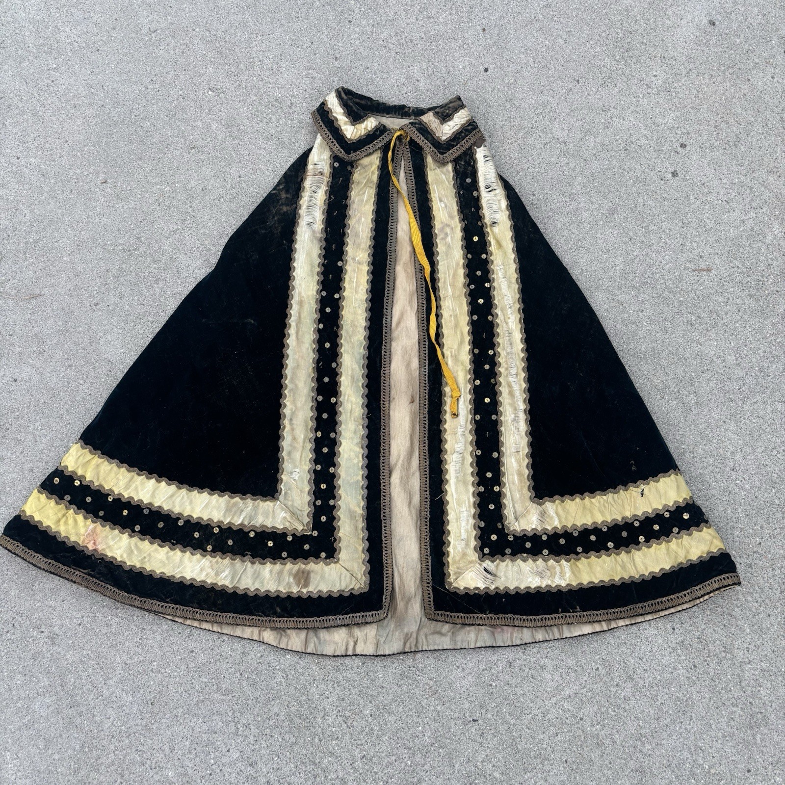 Victorian Velvet Cape Highly Distressed Handmade With Sequins And Lace Victorian Velvet Cape Highly Distressed Handmade With Sequins And Lace