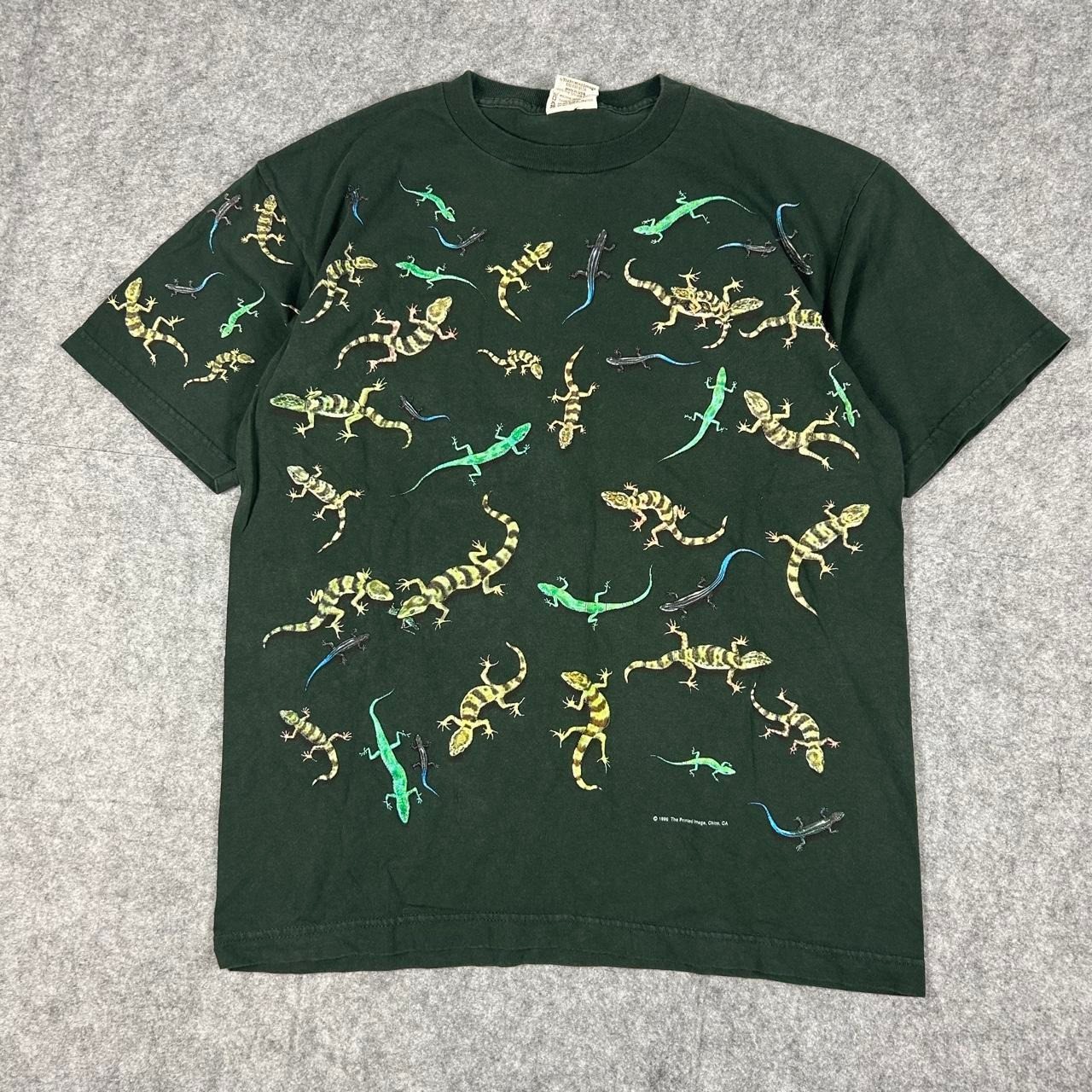 Vintage 90s Nature Facts Gecko Reptile Nature AOP Puff Print T-Shirt Size Large Vintage 90s Nature Facts Gecko Reptile Nature AOP Puff Print T-Shirt Size Large