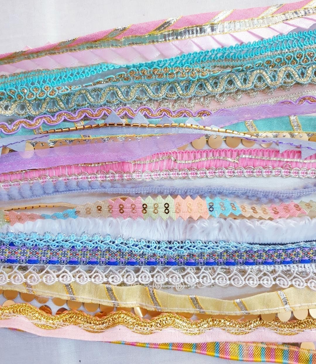 ABB Antique Vintage Sari Trim Lace Ribbon, 20 Assorted Pastel Zari Borders