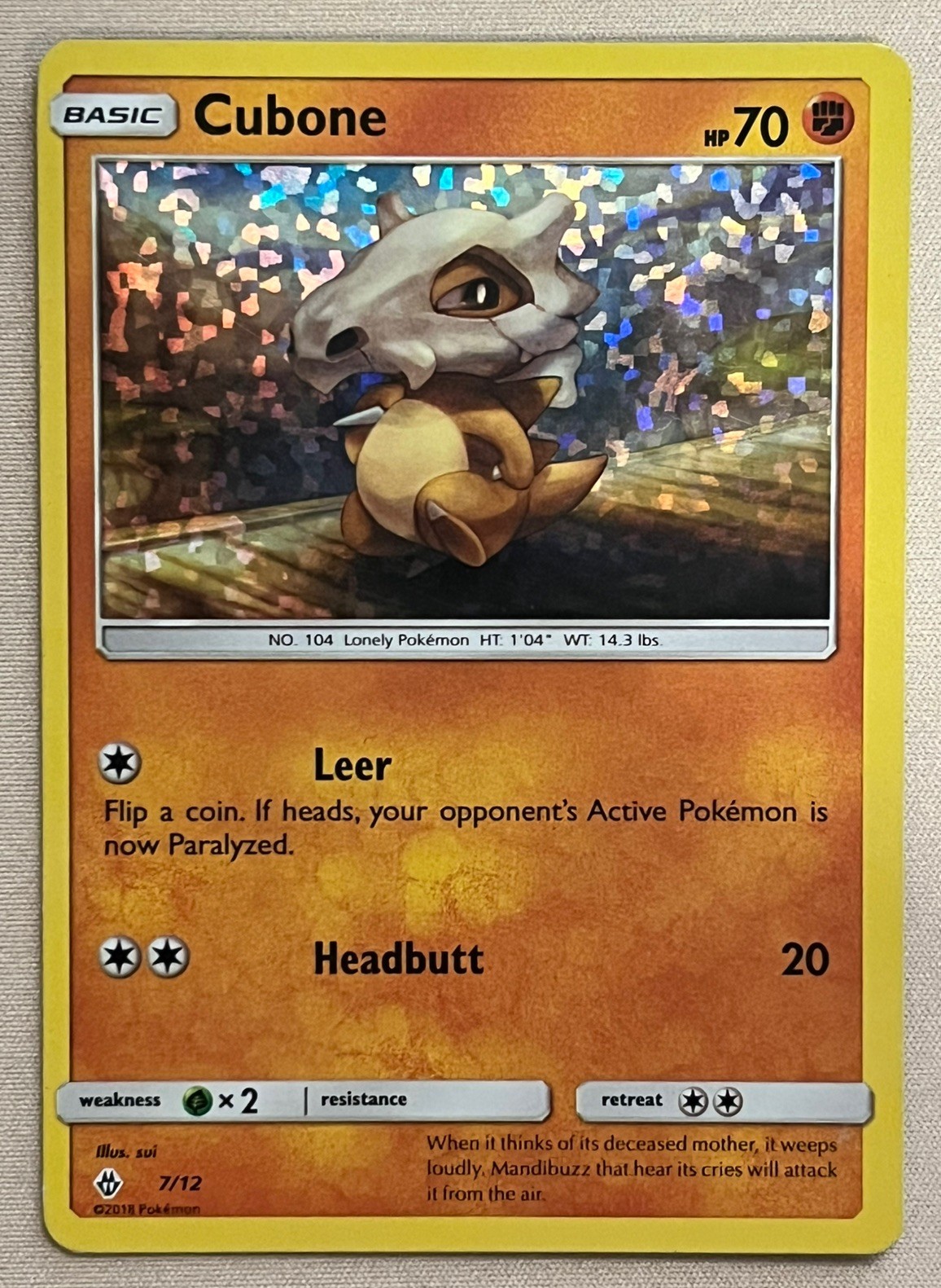 Pokemon Card - Cubone - sui - Confetti Holo (7/12) McDonald\'s Promos 2018 *MP* Pokemon Card - Cubone - sui - Confetti Holo (7/12) McDonald\'s Promos 2018 *MP*