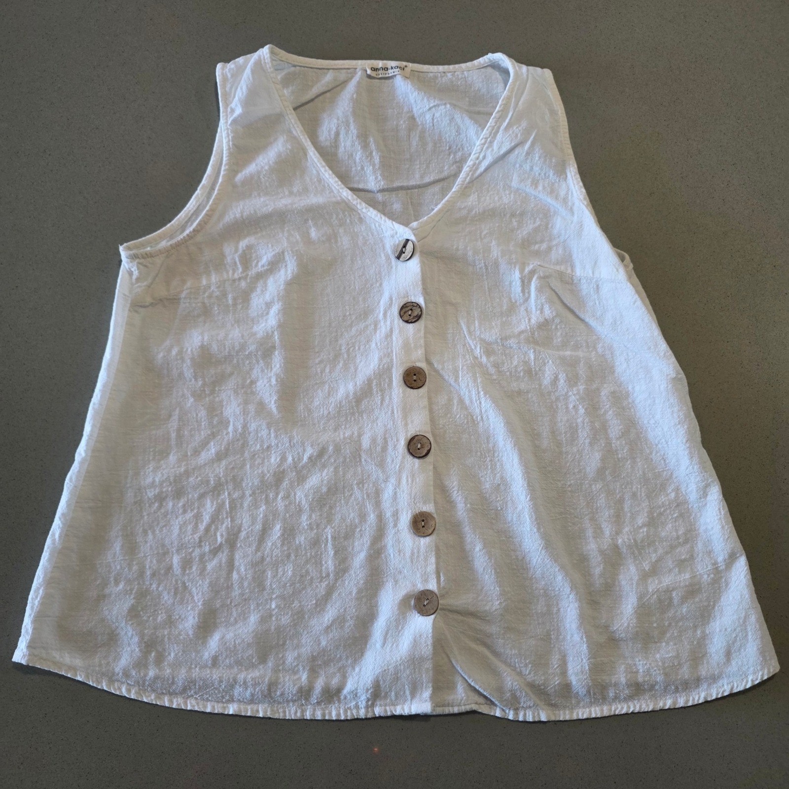 Anna-Kaci California White Sleeveless Button Front V-Neck Textured Tank Top Anna-Kaci California White Sleeveless Button Front V-Neck Textured Tank Top