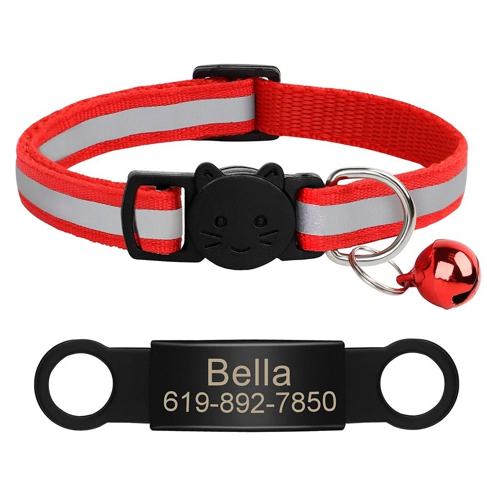 Reflective Customised Cat Collar Adjustable Personalize ID Tag For Pet Cat Puppy Reflective Customised Cat Collar Adjustable Personalize ID Tag For Pet Cat Puppy