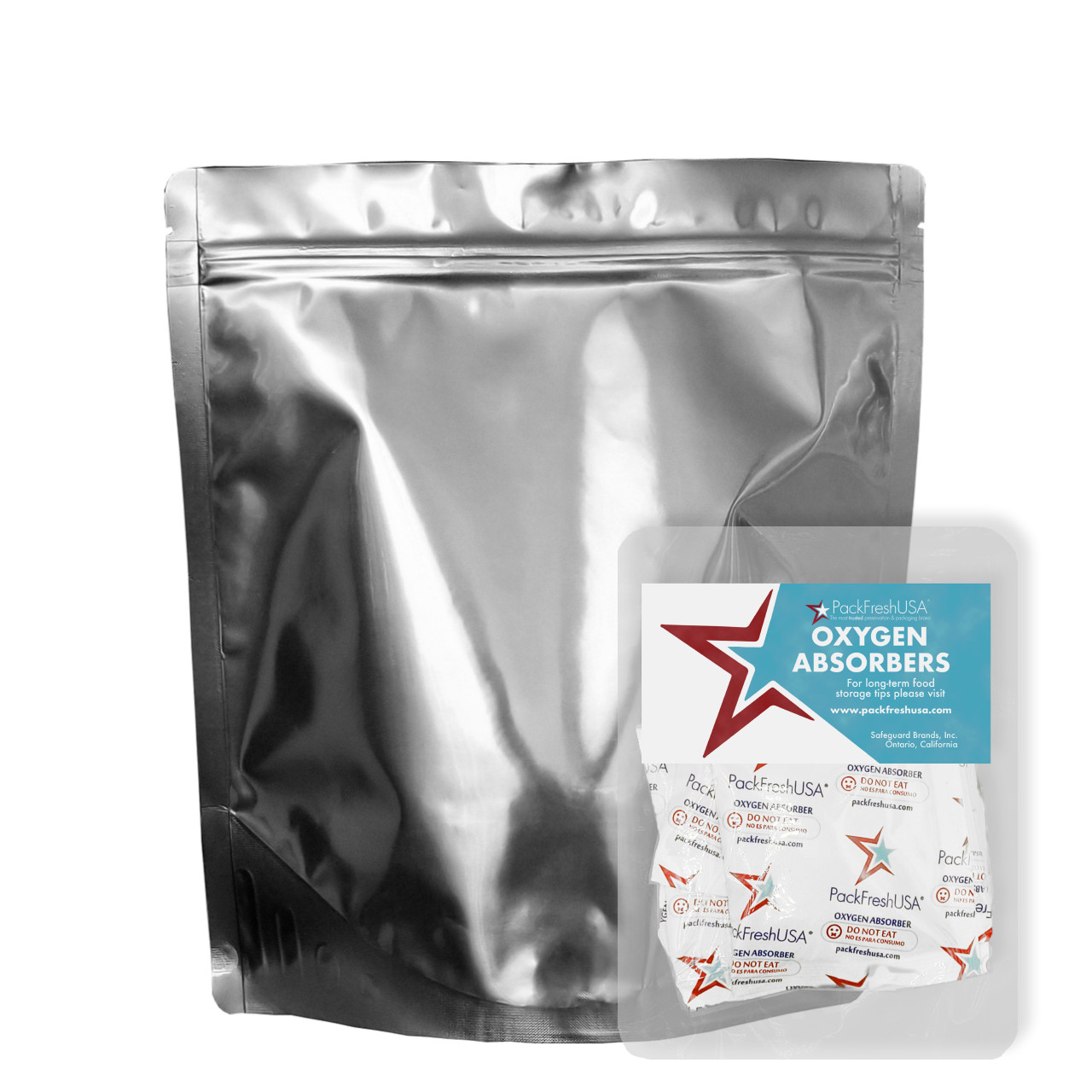 (100) 7 Mil Gallon Seal-Top Stand Up Pouch Mylar Bag + 500cc Oxygen Absorbers (100) 7 Mil Gallon Seal-Top Stand Up Pouch Mylar Bag + 500cc Oxygen Absorbers