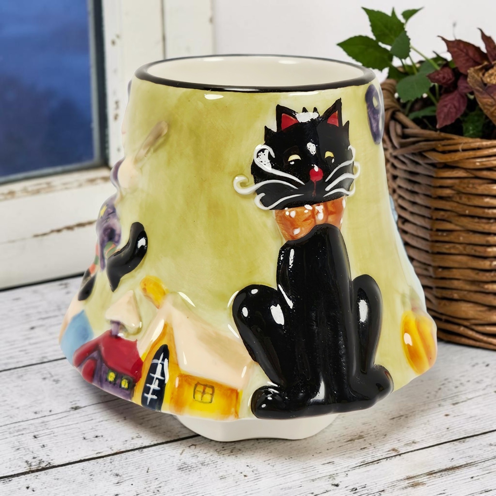 VTG Home Interiors Ceramic Halloween Small Jar Candle Shade Witch Ghost Cat 3.5\