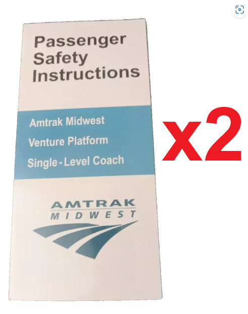 Amtrak Safety Cards Venture Midwest Single-Level Coach Lot of 2 Brand New Amtrak Safety Cards Venture Midwest Single-Level Coach Lot of 2 Brand New