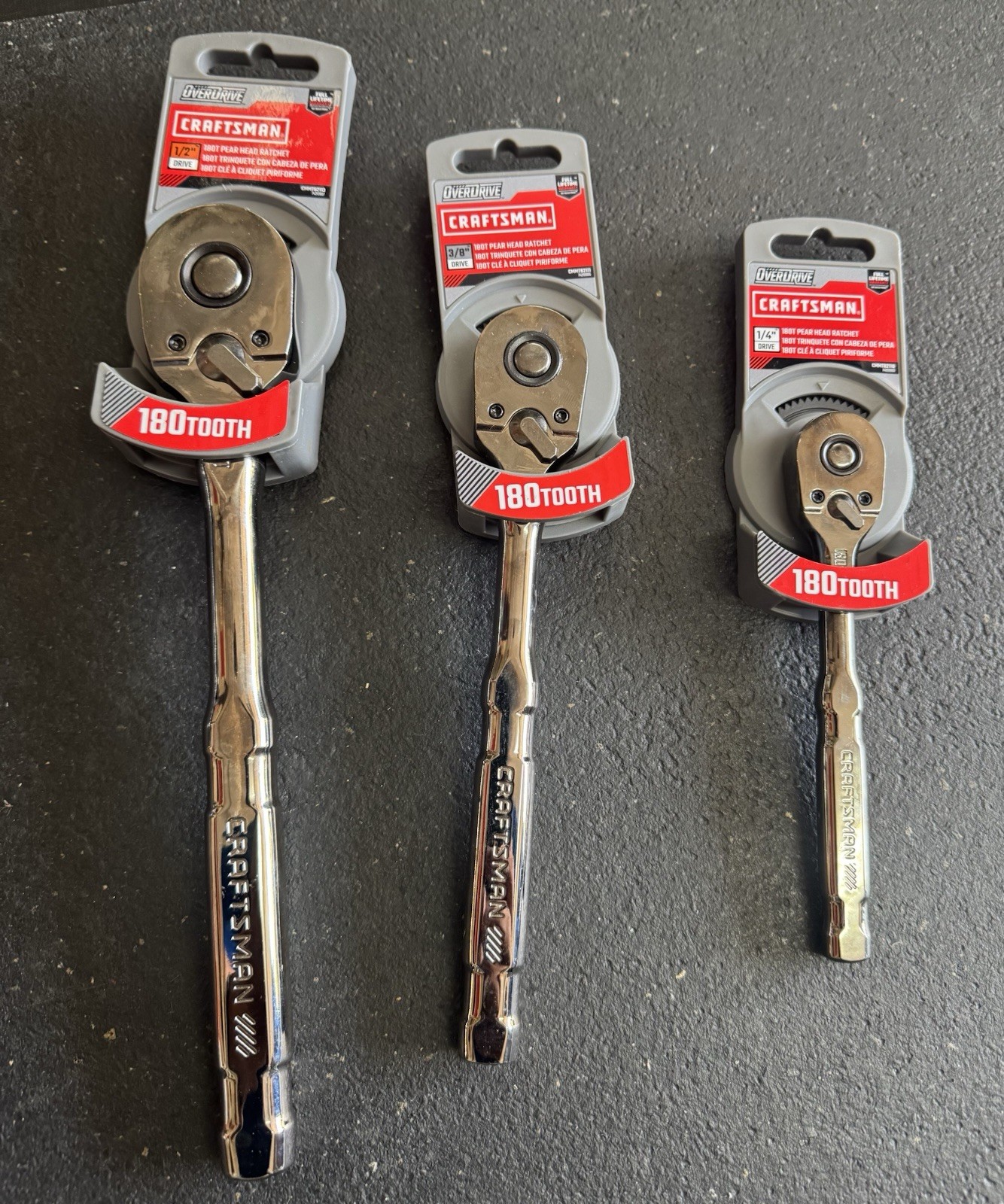 New Craftsman 3pc. 180 tooth Overdrive Ratchet Set, 1/2, 3/8, 1/4\