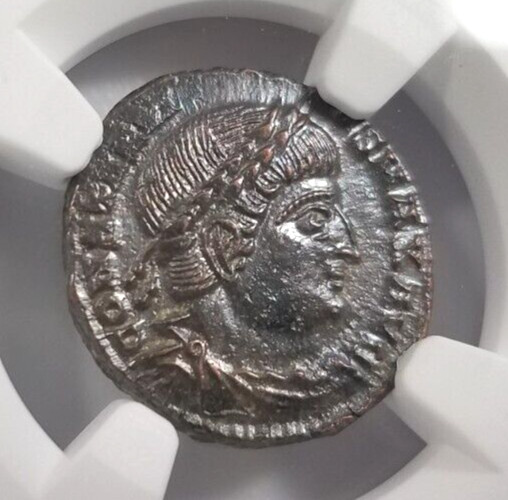 Constantine I Roman Empire Nummus AE3/4 NGC Ch AU Ancient Epfig Hoard Pedigree
