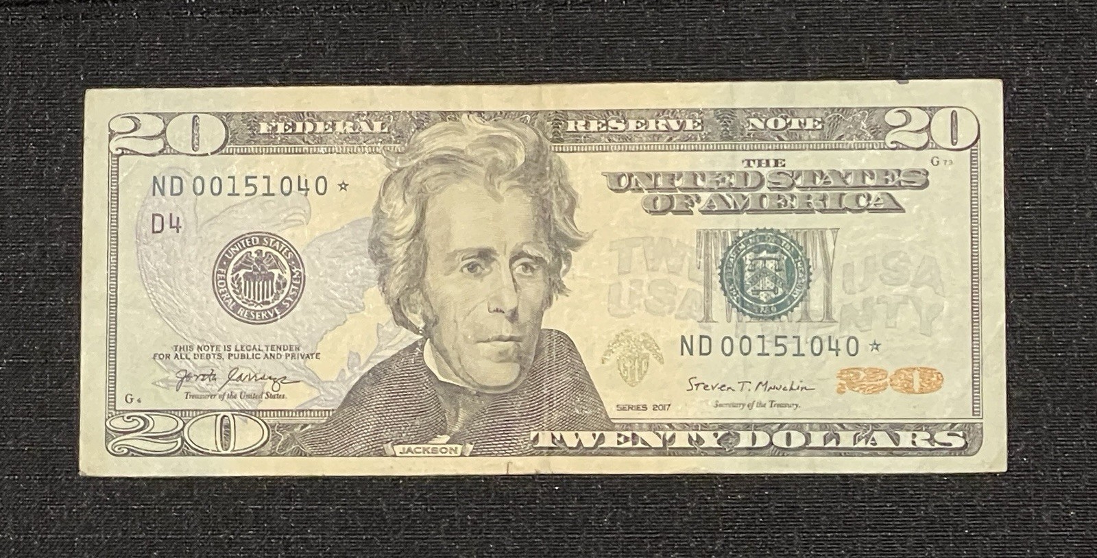 Rare 2017 $20 Star Note – Cleveland (D4) – ND00151040* – Only 160,000 Printed Rare 2017 $20 Star Note – Cleveland (D4) – ND00151040* – Only 160,000 Printed
