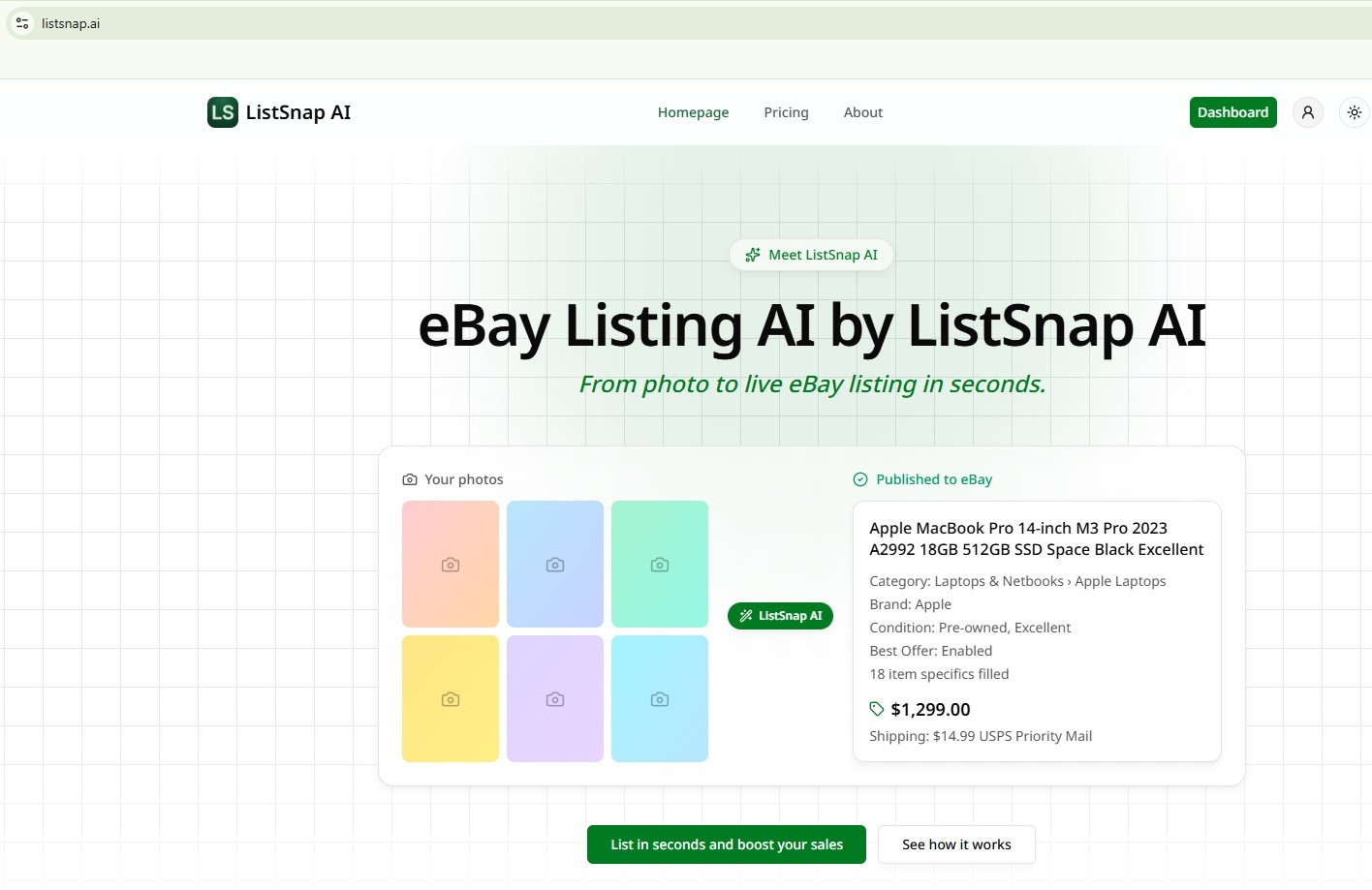 ListSnap.AI🔥  30 x Faster AI eBay Listing Generator lister | Free Trial
