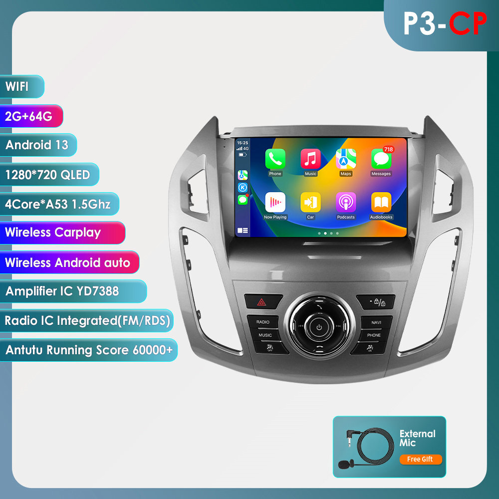 GPS Stereo Radio 2+64GB For Ford Transit Connect 2014-2018 Android 14 BT Carplay