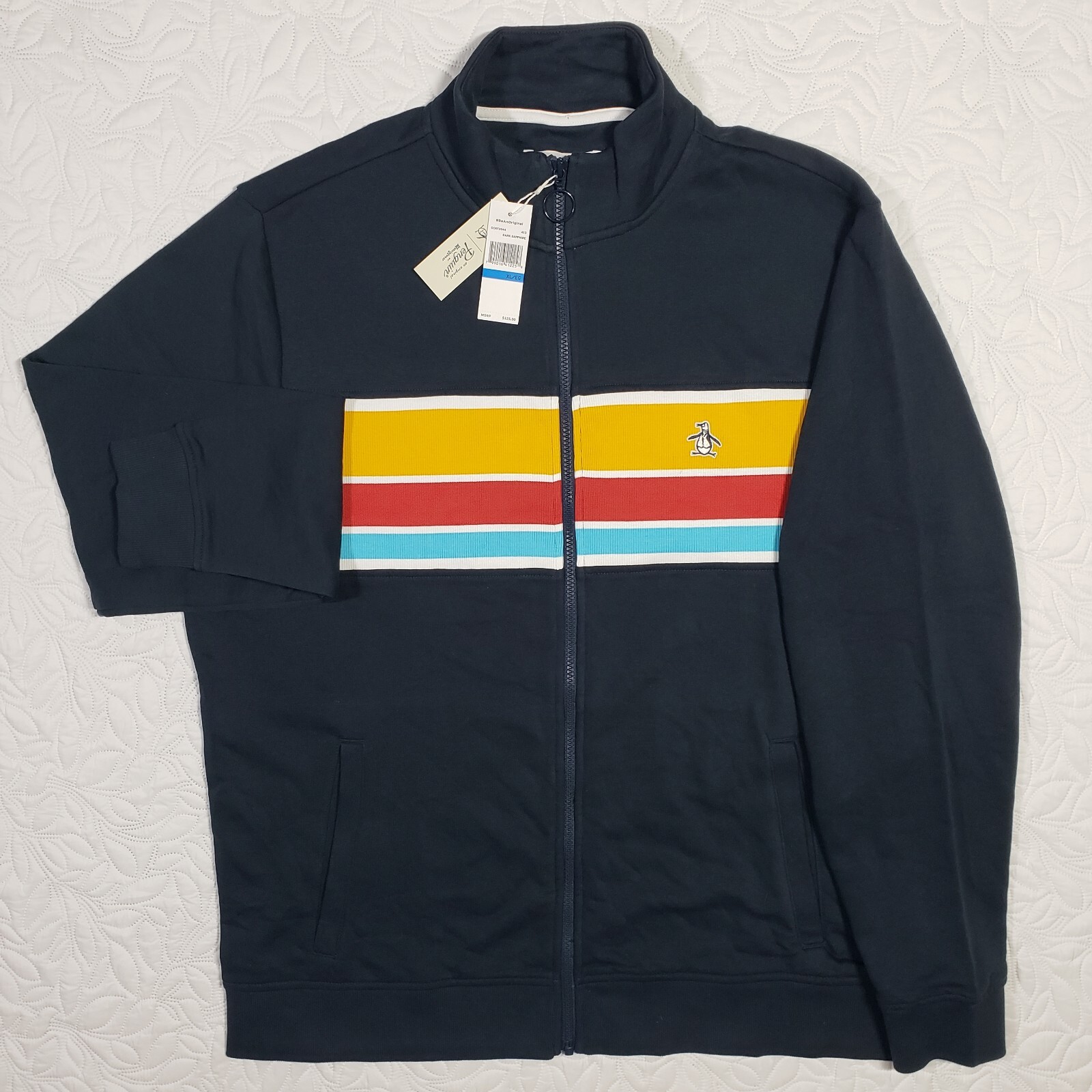 NWT Original Penguin Colorblock Stripe Track Jacket Mens XL \'Dark Sapphire\' Blue NWT Original Penguin Colorblock Stripe Track Jacket Mens XL \'Dark Sapphire\' Blue