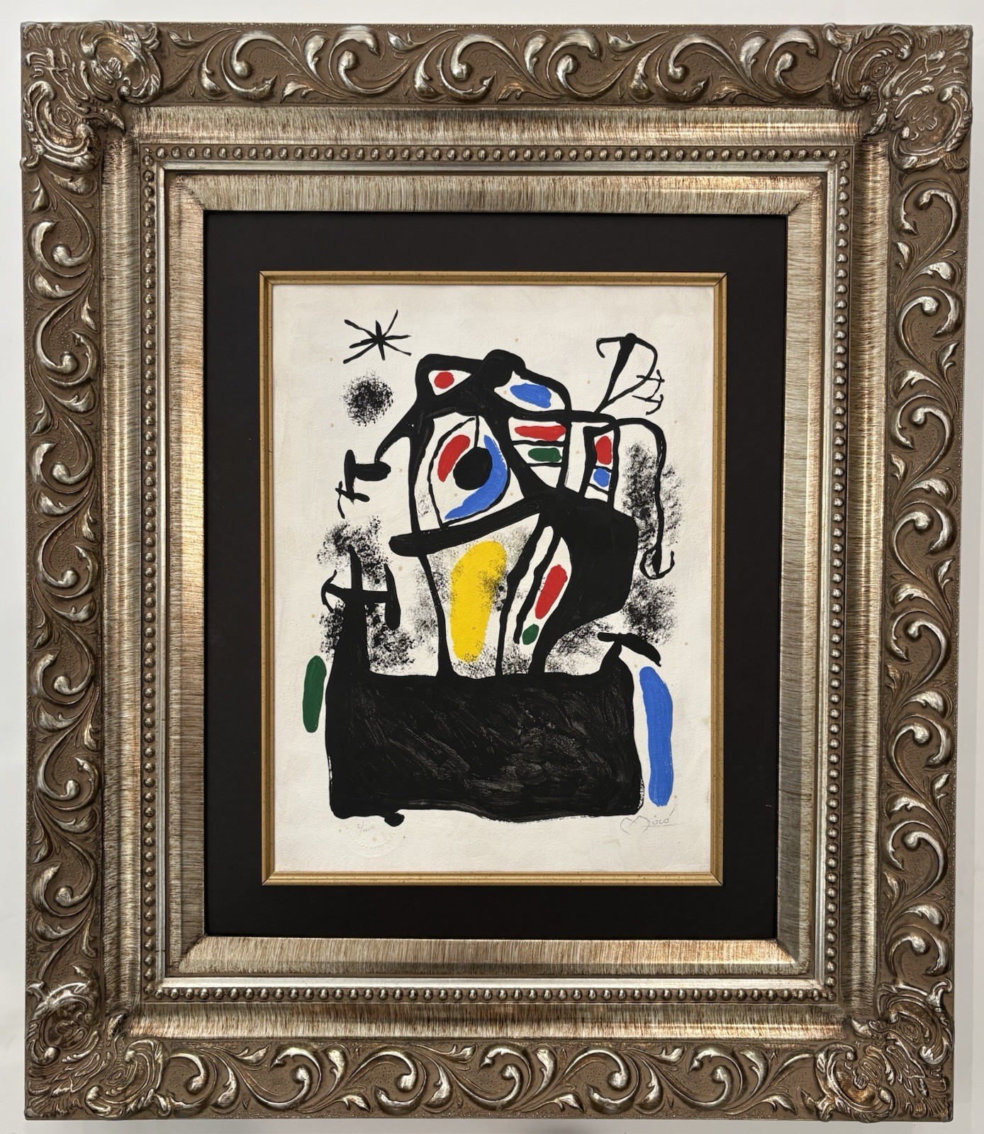 Joan Miro Lithograph Hand Signed/stamp & Numb. In the style of (1893–1983)framed Joan Miro Lithograph Hand Signed/stamp & Numb. In the style of (1893–1983)framed
