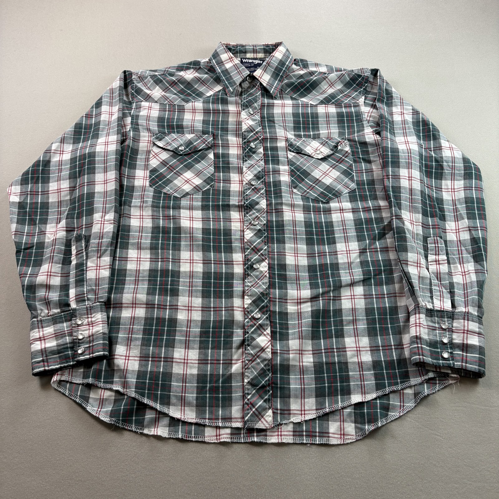 Vintage Wrangler Western Shirt Mens Large Green Plaid Pearl Snap Long Sleeve