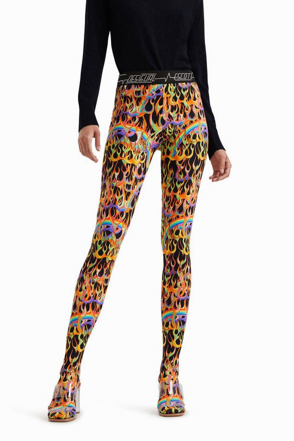 Desigual X Maria Escote Women\'s Leggings Strechy Closed Flame Pattern 21WWKK25