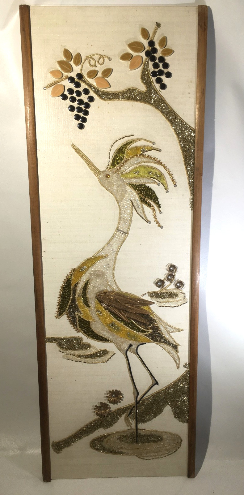 Vintage MCM PQS Florida Atomic Golden Egret Bead Art Wall Hanging Panel 60s Halc Vintage MCM PQS Florida Atomic Golden Egret Bead Art Wall Hanging Panel 60s Halc