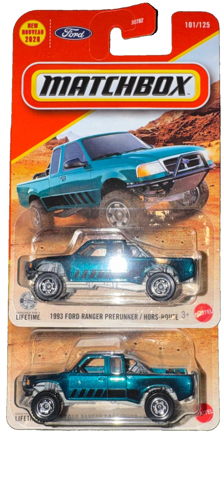Lot Of 2 Matchbox 1993 Ford Ranger Prerunner / Hors-Route Compact Pickup NI Pack