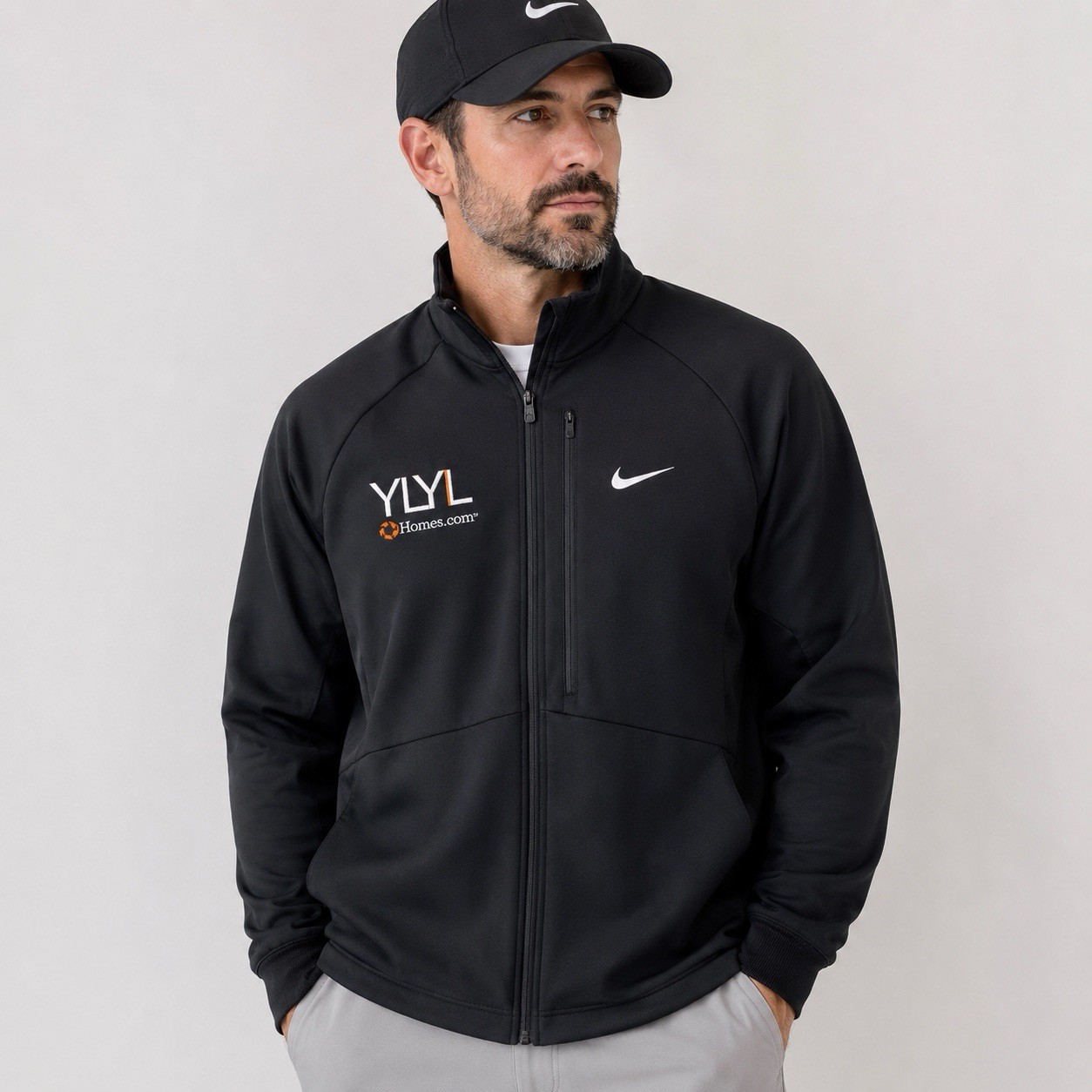 NEW Nike Golf Full Zip Jacket Mens Extra Large Black YLYL Homes Logo Athletic