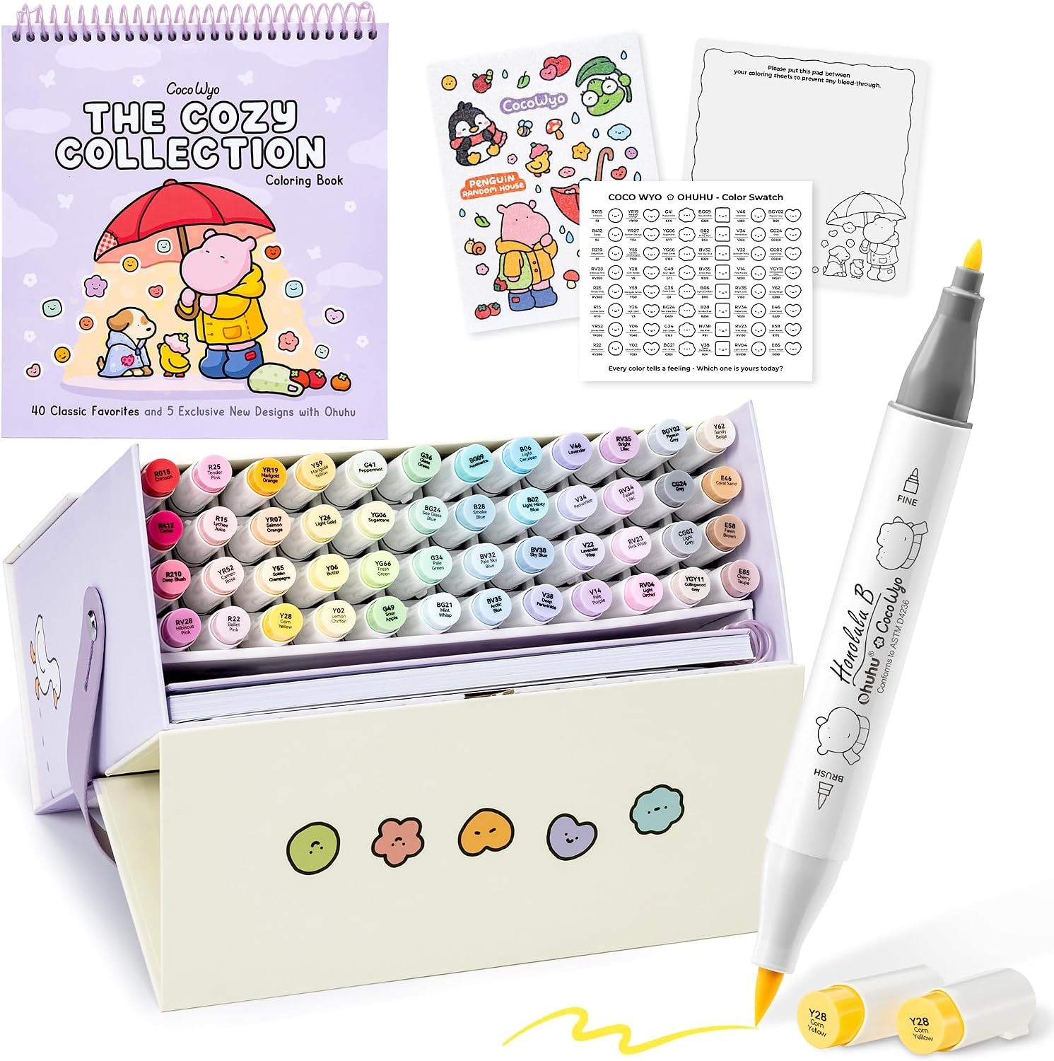 Ohuhu × Coco Wyo Coloring Set 48 Alcohol Markers& Coloring Book Brush& Fine Ohuhu × Coco Wyo Coloring Set 48 Alcohol Markers& Coloring Book Brush& Fine