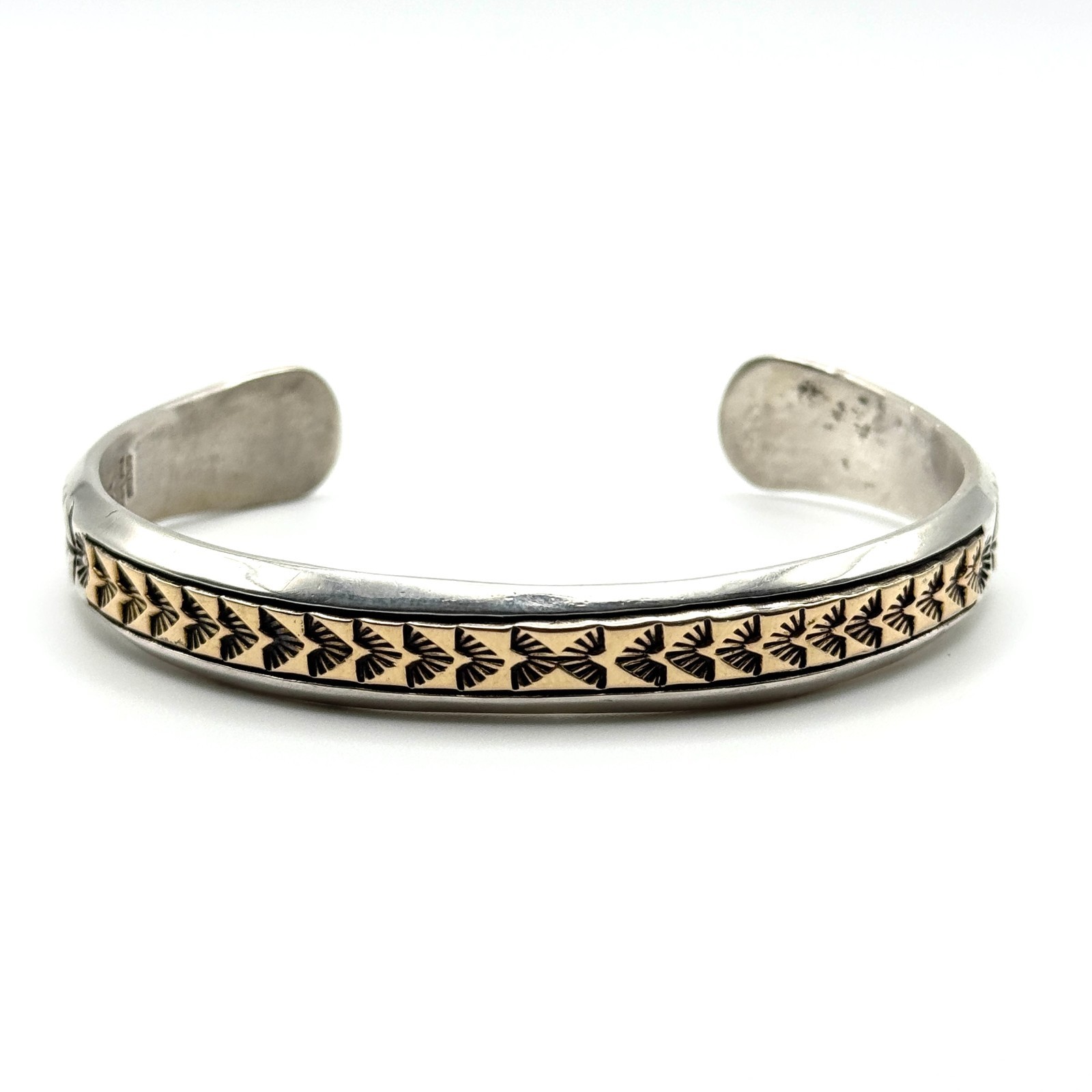 Vintage K&M Bill Solid 14k Gold and Sterling Silver Navajo Bangle Size 7.5 - 45g