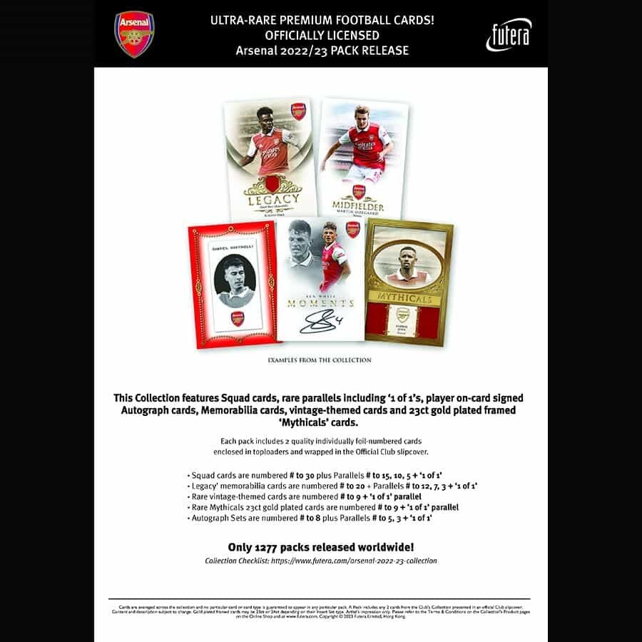 2022-23 Futera Arsenal Football Club Collection Pack BOX SEALED 22FUSCCP-ARS 2022-23 Futera Arsenal Football Club Collection Pack BOX SEALED 22FUSCCP-ARS