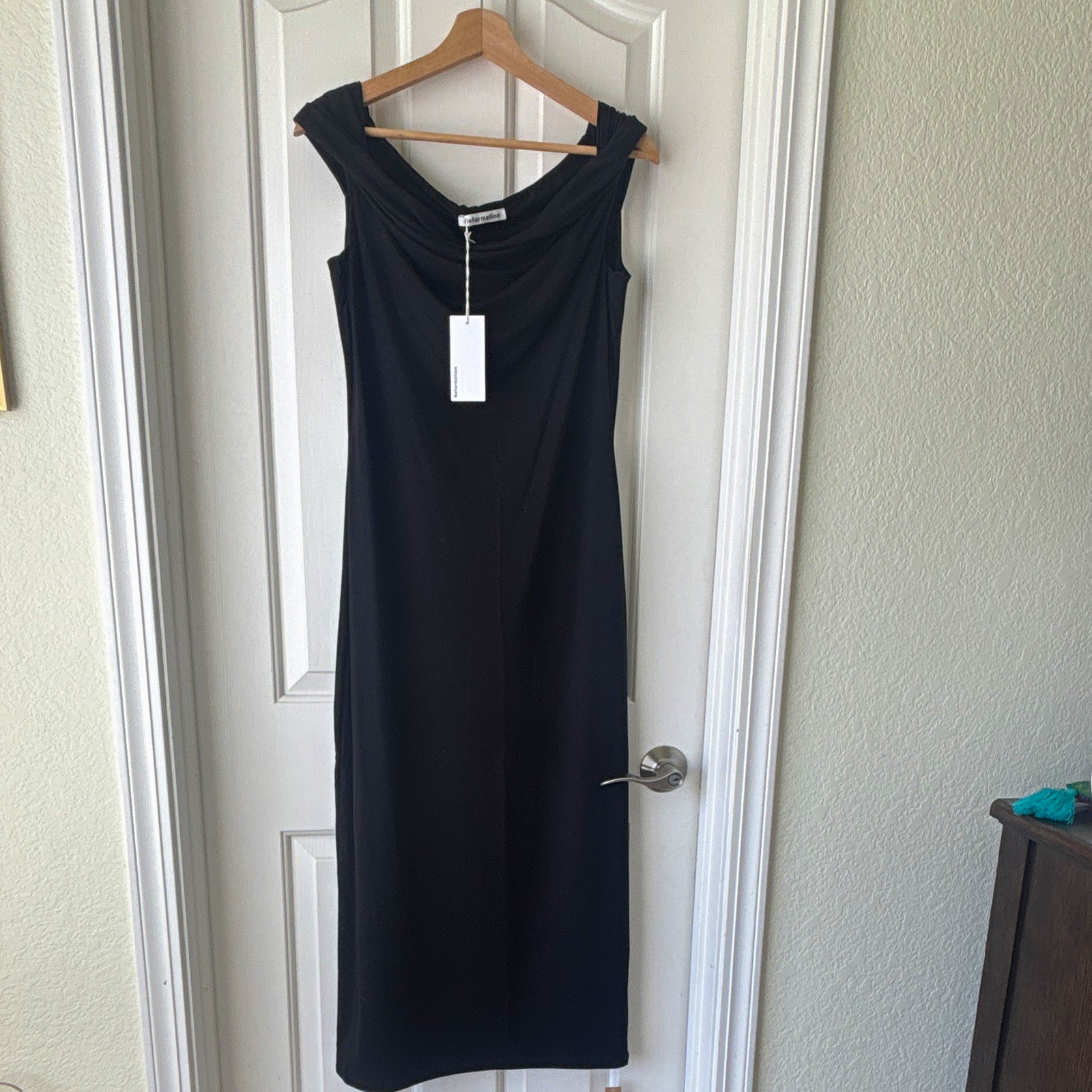 Reformation Black Cowl Neck Sleeveless Midi Sheath Knit Viscose Dress Size S Reformation Black Cowl Neck Sleeveless Midi Sheath Knit Viscose Dress Size S