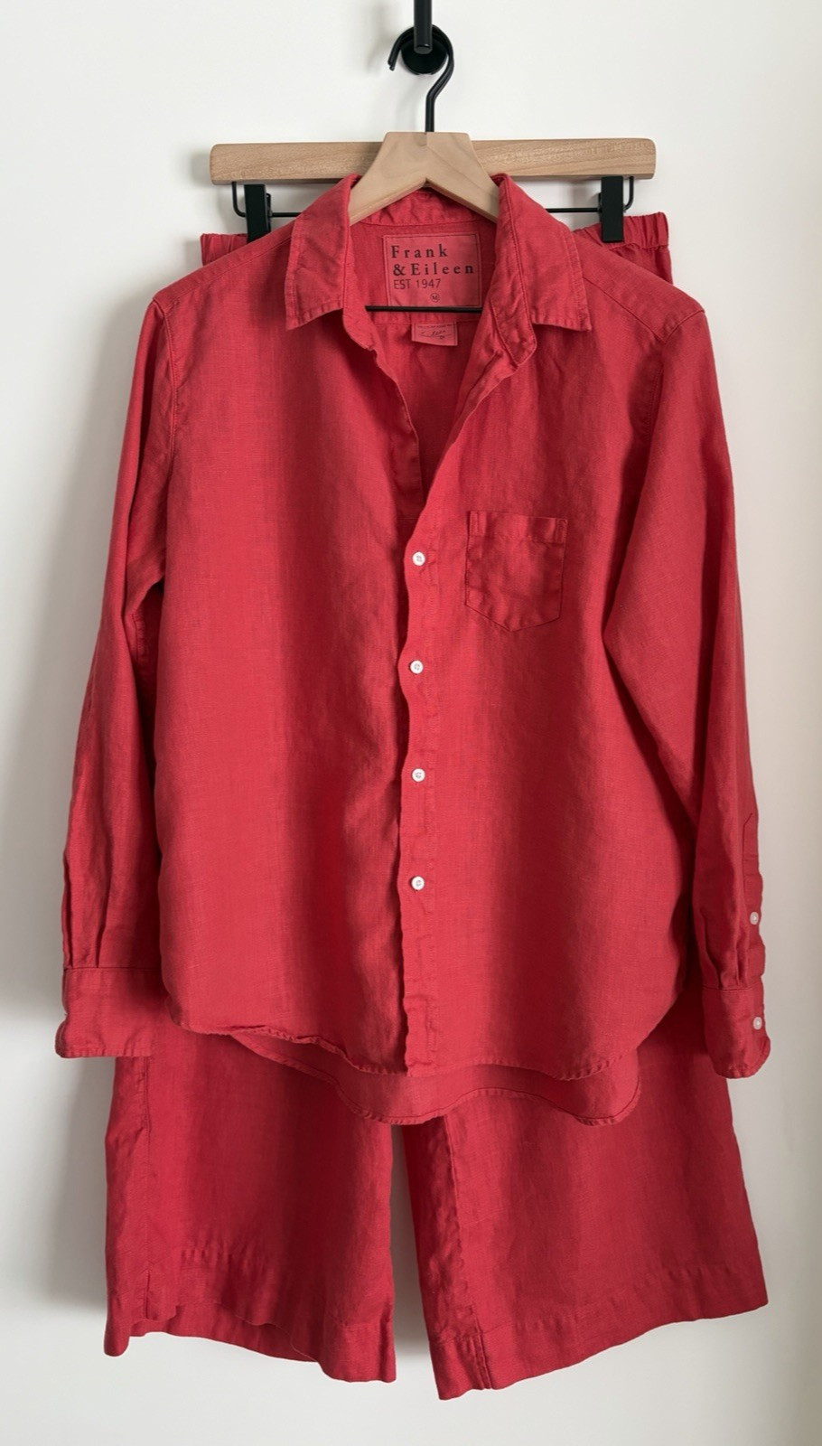 Frank & Eileen Tuscany Getaway Red Washed Italian Linen Set Maisie Wide Leg Sz M