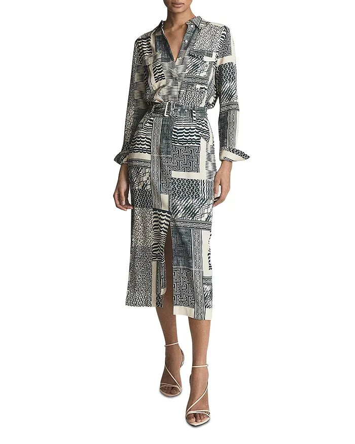 REISS KIRBY SHIRT DRESS BELTED WOMENS SIZE US 14 TAN GREEN NWOT REISS KIRBY SHIRT DRESS BELTED WOMENS SIZE US 14 TAN GREEN NWOT