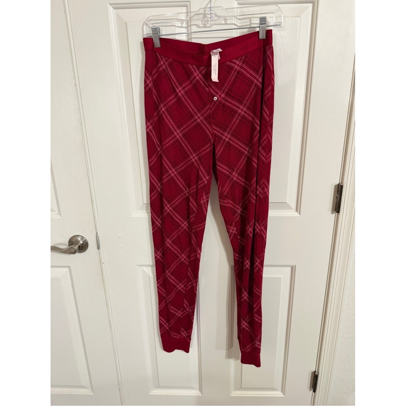Victoria’s Secret M Red Plaid Pajama Pants Thermal Waffle Leggings NWT