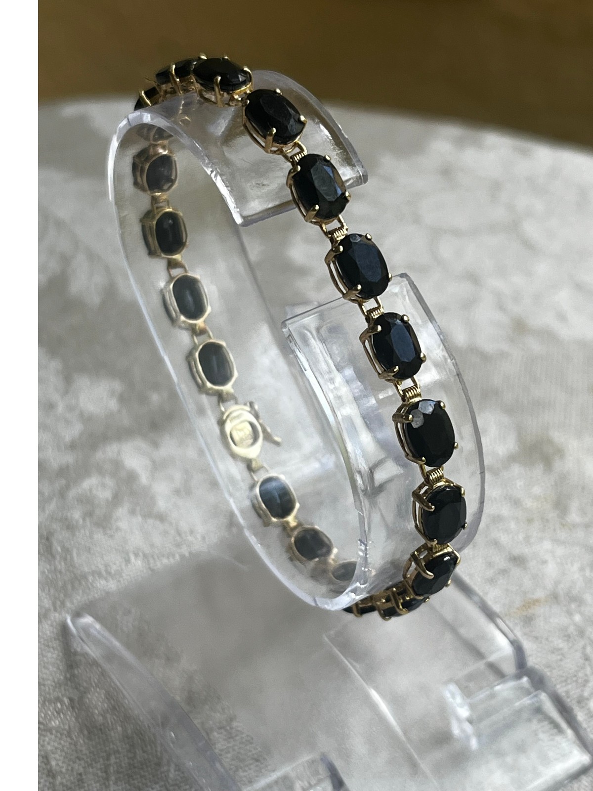 14k 585 Solid Yellow Gold w 18 Dark Blue Sapphires Tennis Bracelet 8.12g - 6.5”