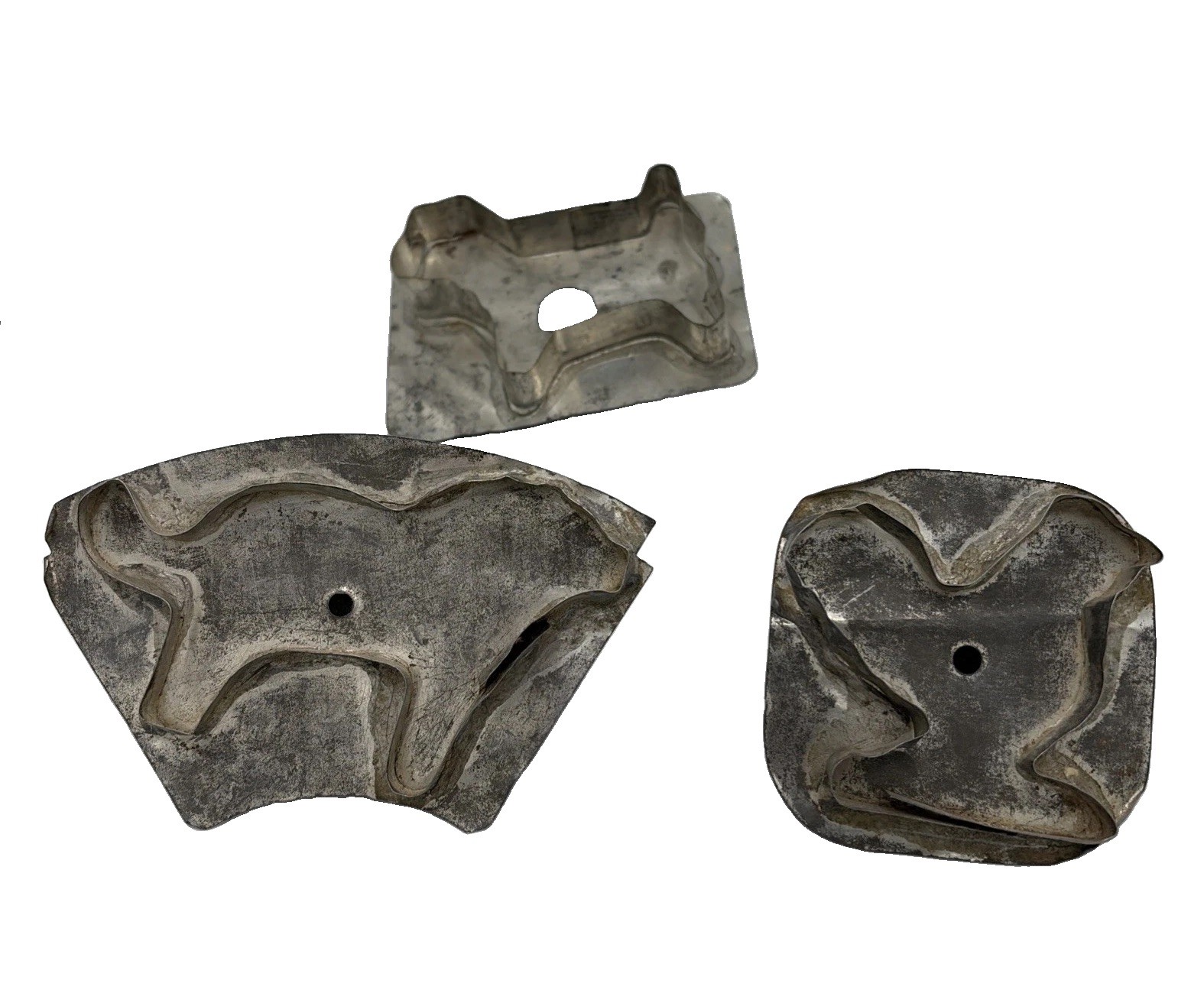 3 Antique Tin Cookie Cutters Handmade Flat Back Chicken Dog Lot of 3 3 Antique Tin Cookie Cutters Handmade Flat Back Chicken Dog Lot of 3