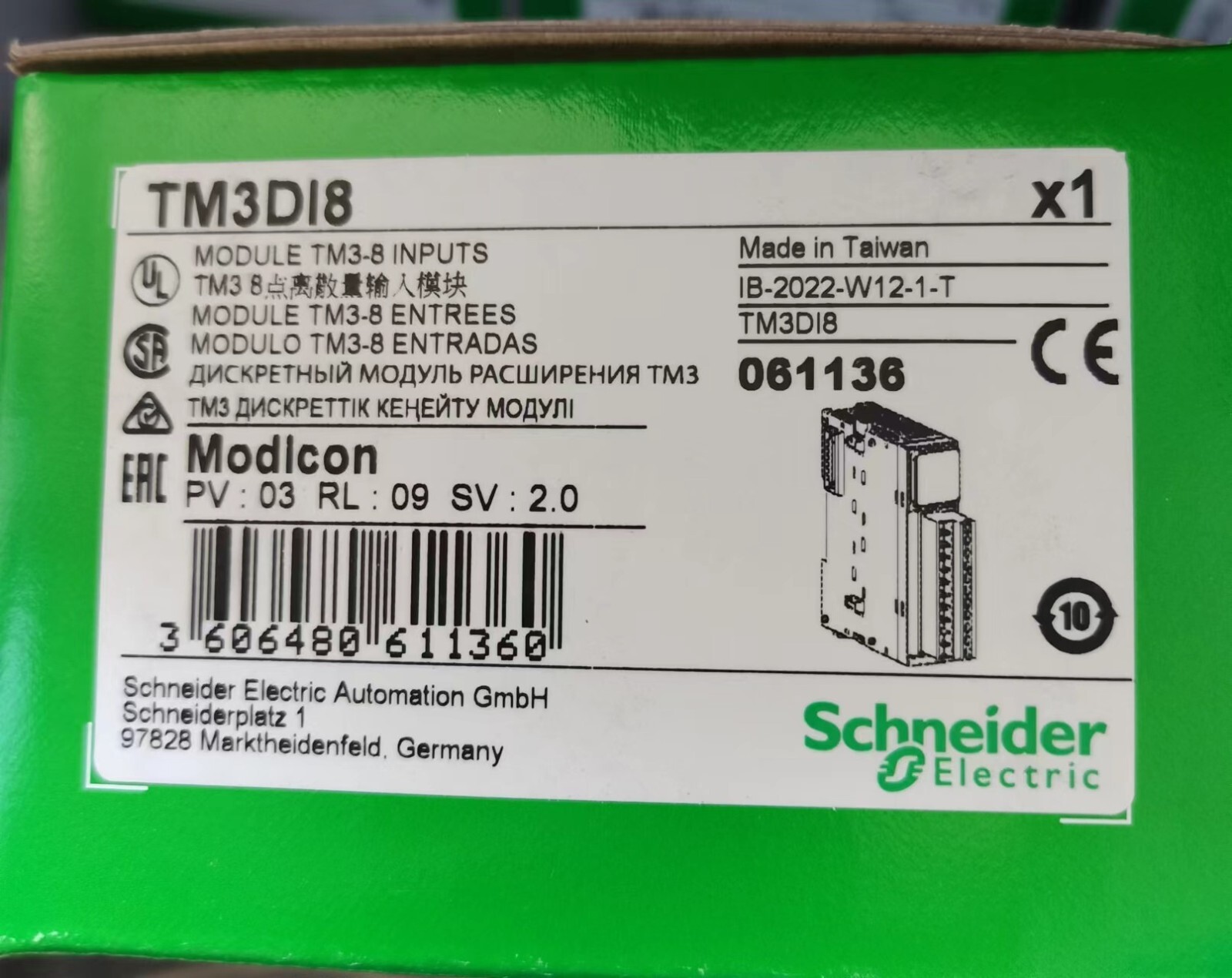 One Schneider TM3DI8 PLC Module New In Box Expedited Shipping