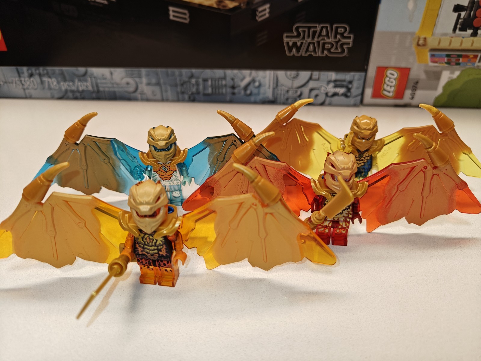 Ninjago Crystalized: Golden Dragon Jay, Zane, Kai, Cole Custom Lego Minifigures