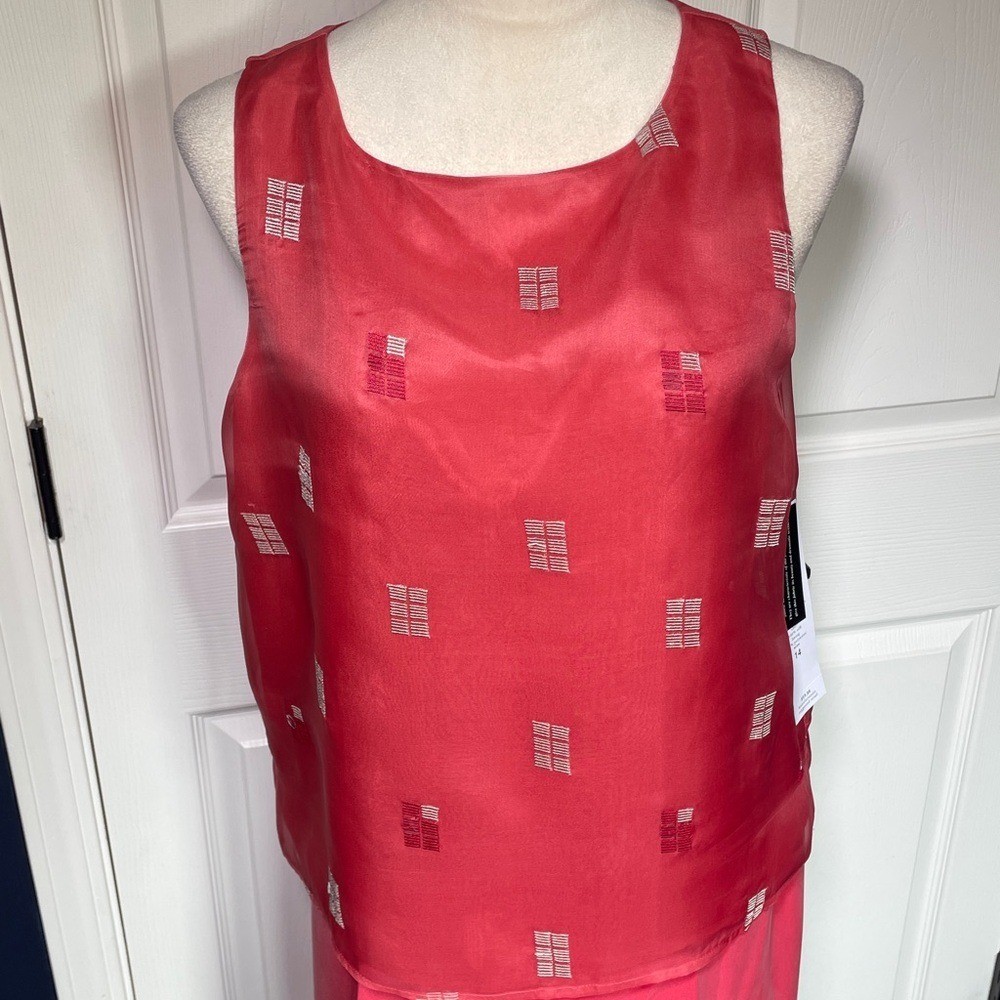 Vintage NWT Silk Josephine Chaus Red Sleeveless Embroidered Top Trousers Set 14