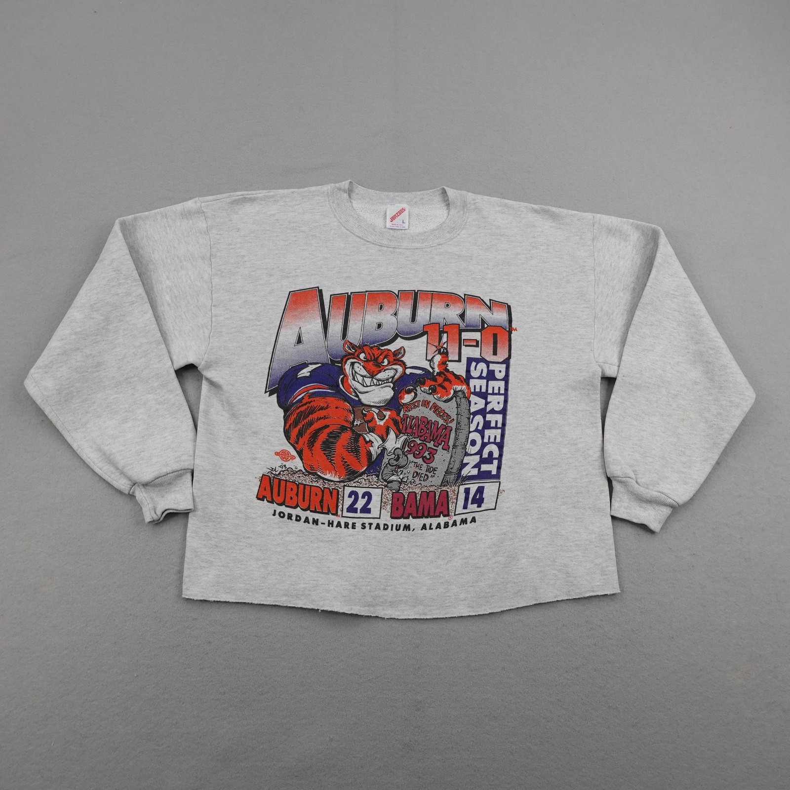 Vintage Auburn Tigers Sweatshirt Mens Large Gray Cropped Crew Pullover 90s 1993