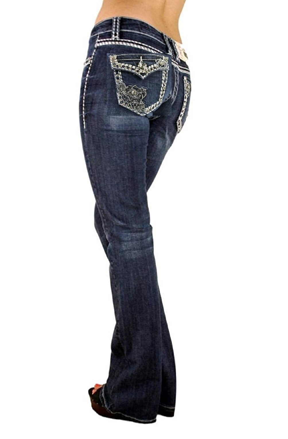 Womens Bootcut Jean Stretch Denim Mid Rise Rhinestones Jack David &LA Idol Womens Bootcut Jean Stretch Denim Mid Rise Rhinestones Jack David &LA Idol