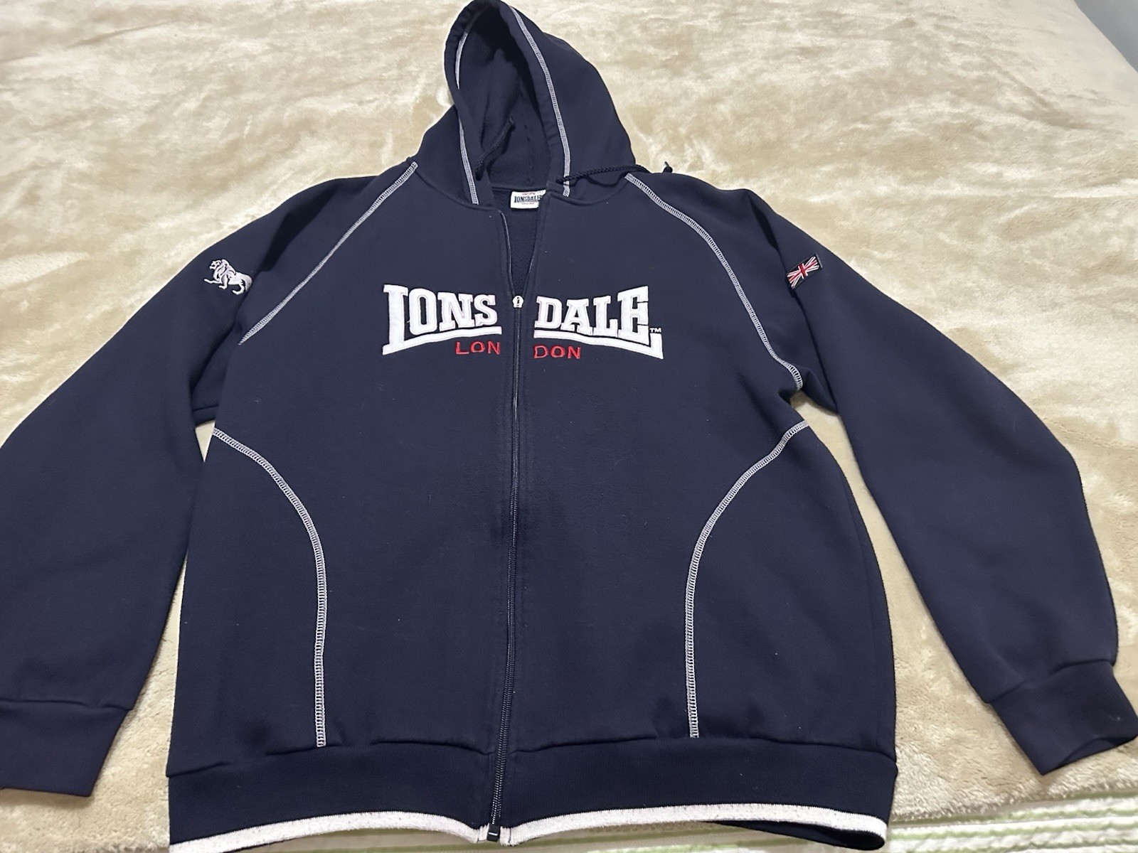 Lonsdale London Emboidered Big Logo Zip Hoodie Vintage Blue Size Lg Lonsdale London Emboidered Big Logo Zip Hoodie Vintage Blue Size Lg