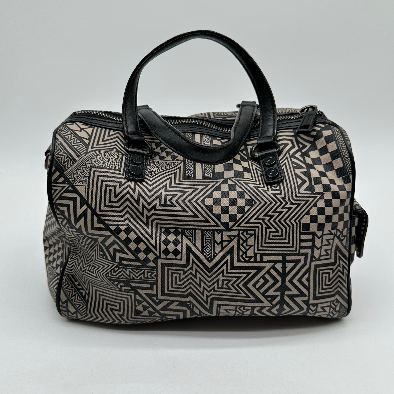 L.A.M.B. Walderston Handbag Black Tribal Geometric Leather Gwen Stefani Y2K