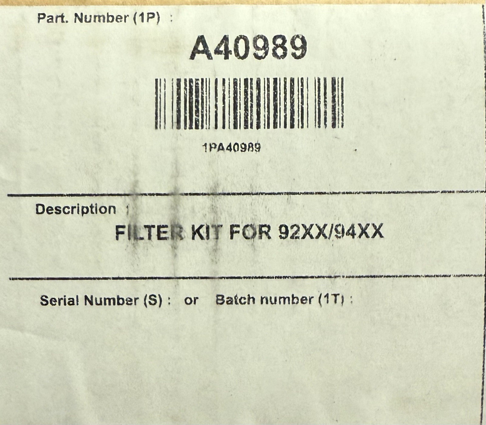 Markem Image. DOVER CORPORATION A40989 Filter Kit (NEW IN BOX) Markem Image. DOVER CORPORATION A40989 Filter Kit (NEW IN BOX)