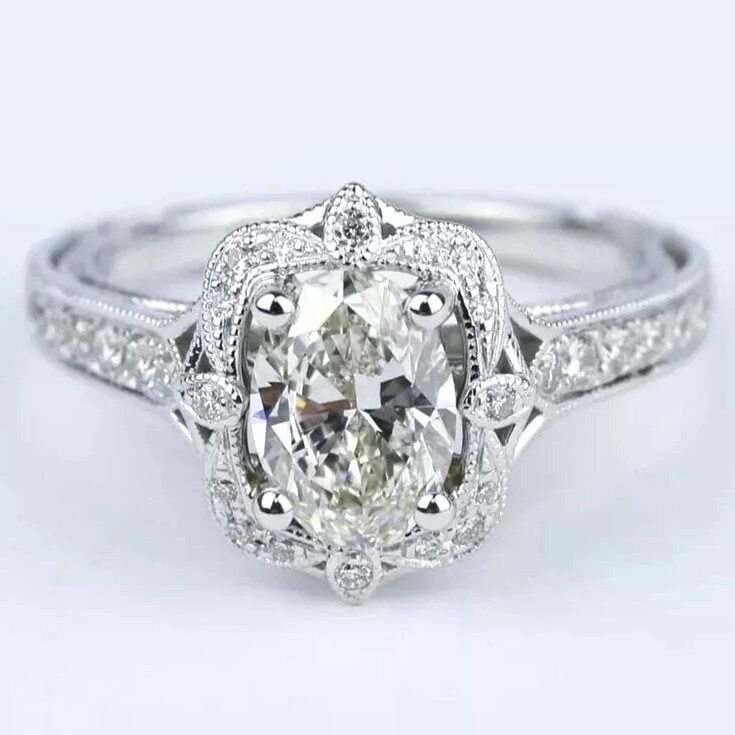 2.5Ct Vintage Oval Lab-Created Diamond Halo Ring 925 Silver Promise Wedding Ring