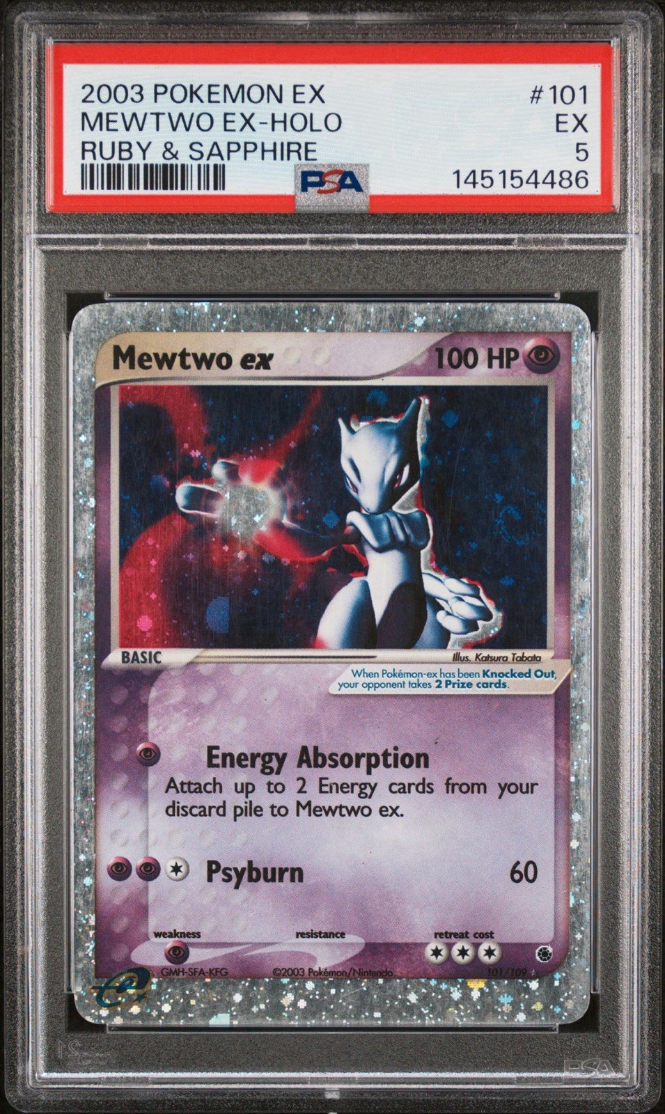 MEWTWO EX 2003 POKEMON EX RUBY & SAPPHIRE #101/109 HOLO RARE PSA 5 SWIRL 🌀 MEWTWO EX 2003 POKEMON EX RUBY & SAPPHIRE #101/109 HOLO RARE PSA 5 SWIRL 🌀