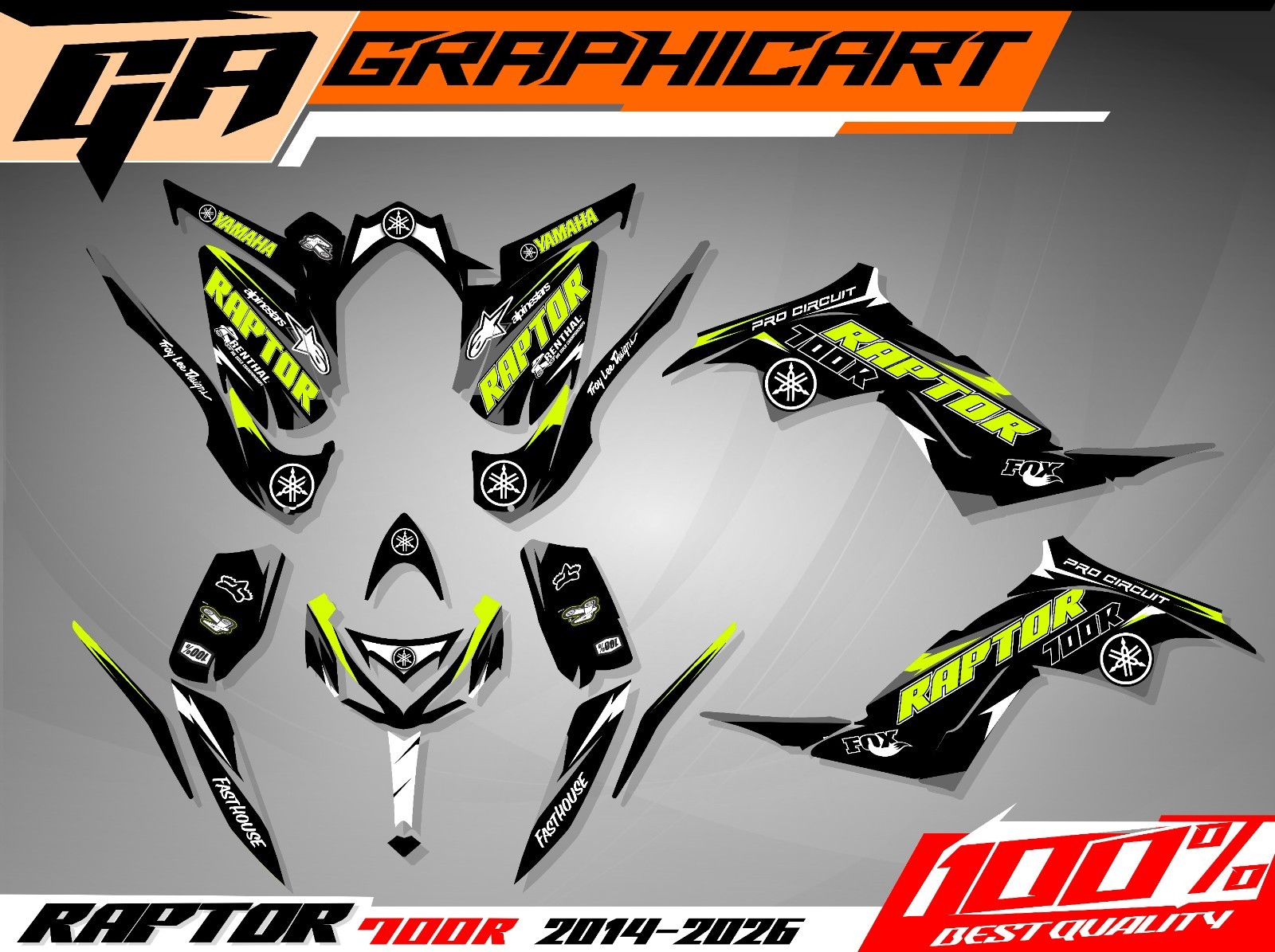 Yamaha Raptor 700 700R graphics kit 2013 2014 2017 to 2026 decals stickers atv
