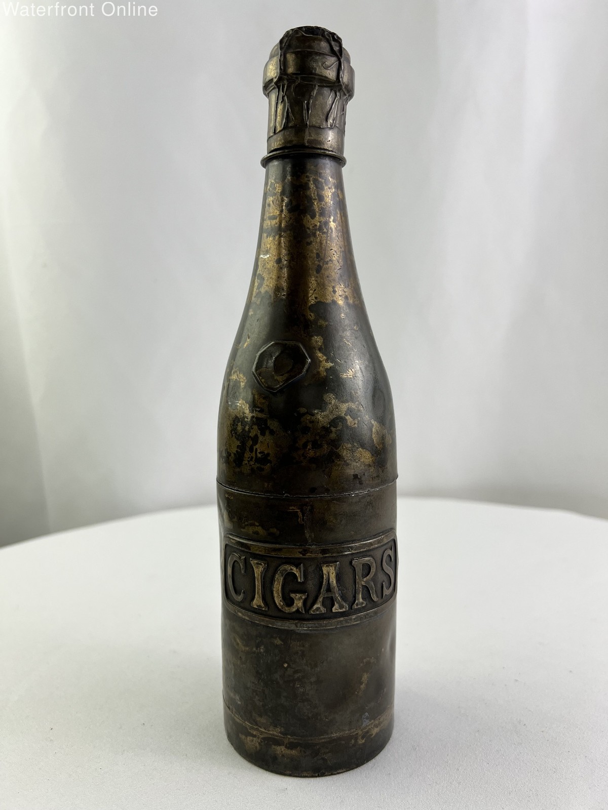 Antique 1921 Pairpoint Silverplate Champagne Bottle Cigar Humidor Match Holder