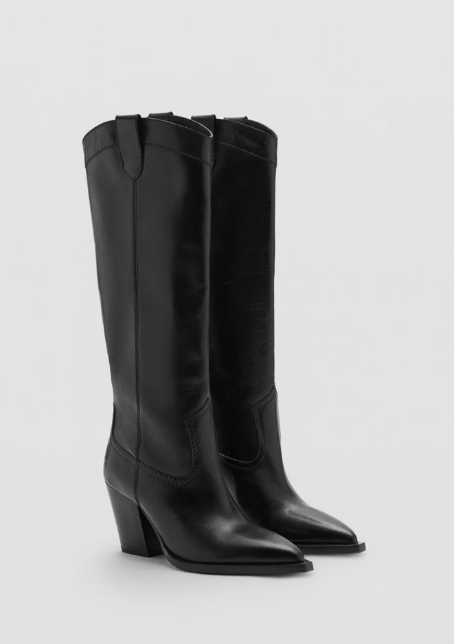 NEW MANGO MNG $179 BLACK LEATHER COWBOY BOOTS  SZ 38 US 7.5
