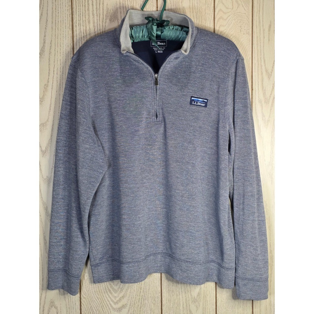 LL Bean Mens Large Blue Heather Quarter Zip Pullover Traditional Fit Sweater