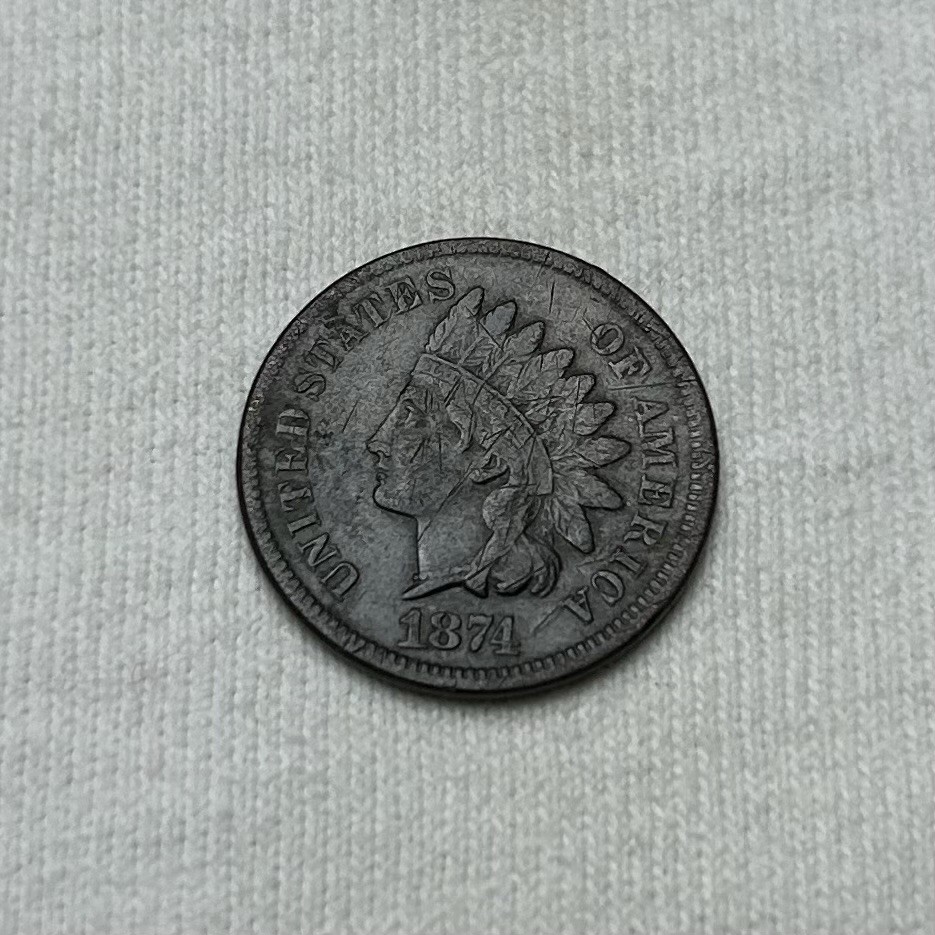 1874 INDIAN HEAD CENT FINE+ (DARK) 1874 INDIAN HEAD CENT FINE+ (DARK)