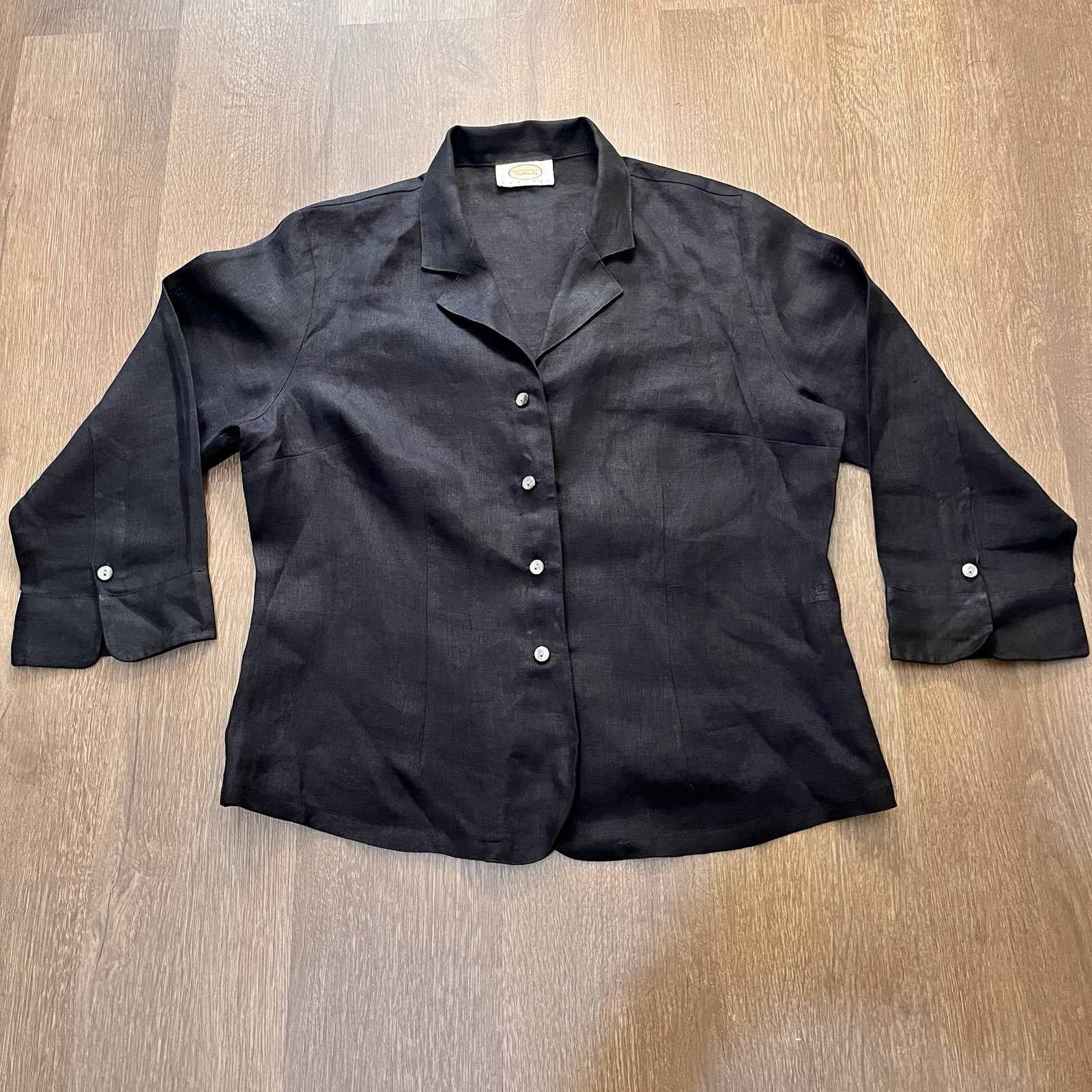 TALBOTS PETITES 100% Linen Collared Blouse | 3/4 Sleeve